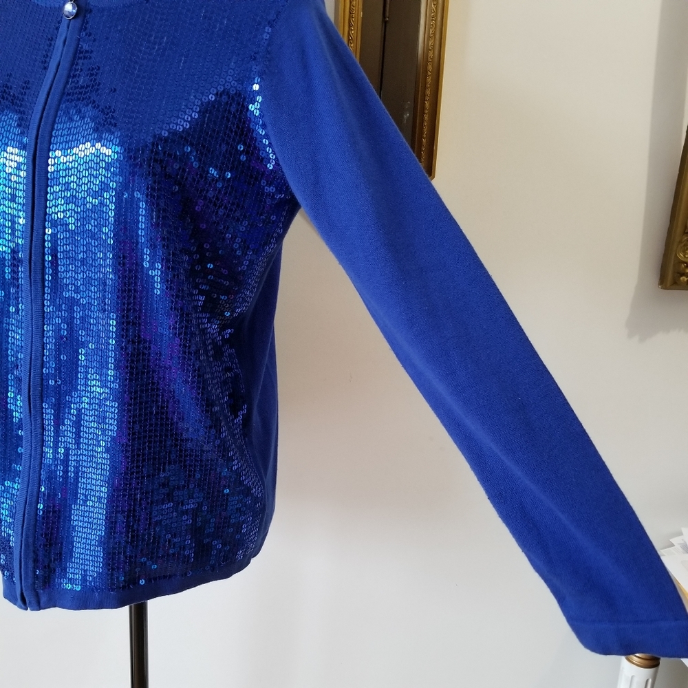 COPY - QUACKER FACTORY Cardigan Royal Blue Sequin Sweater SIZE XS. - Picture 5 of 15